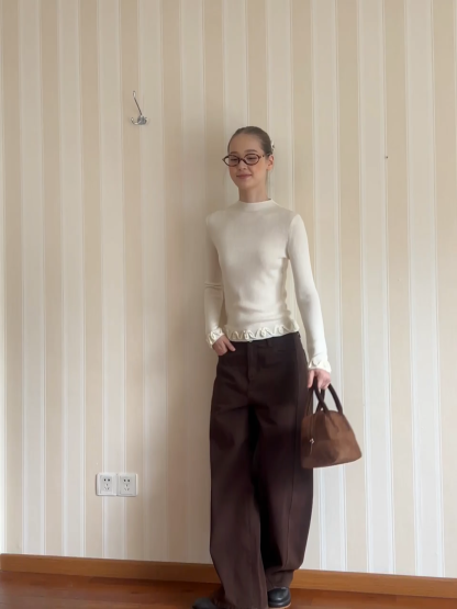 Chic Knit Sweater with Ruffle Edges