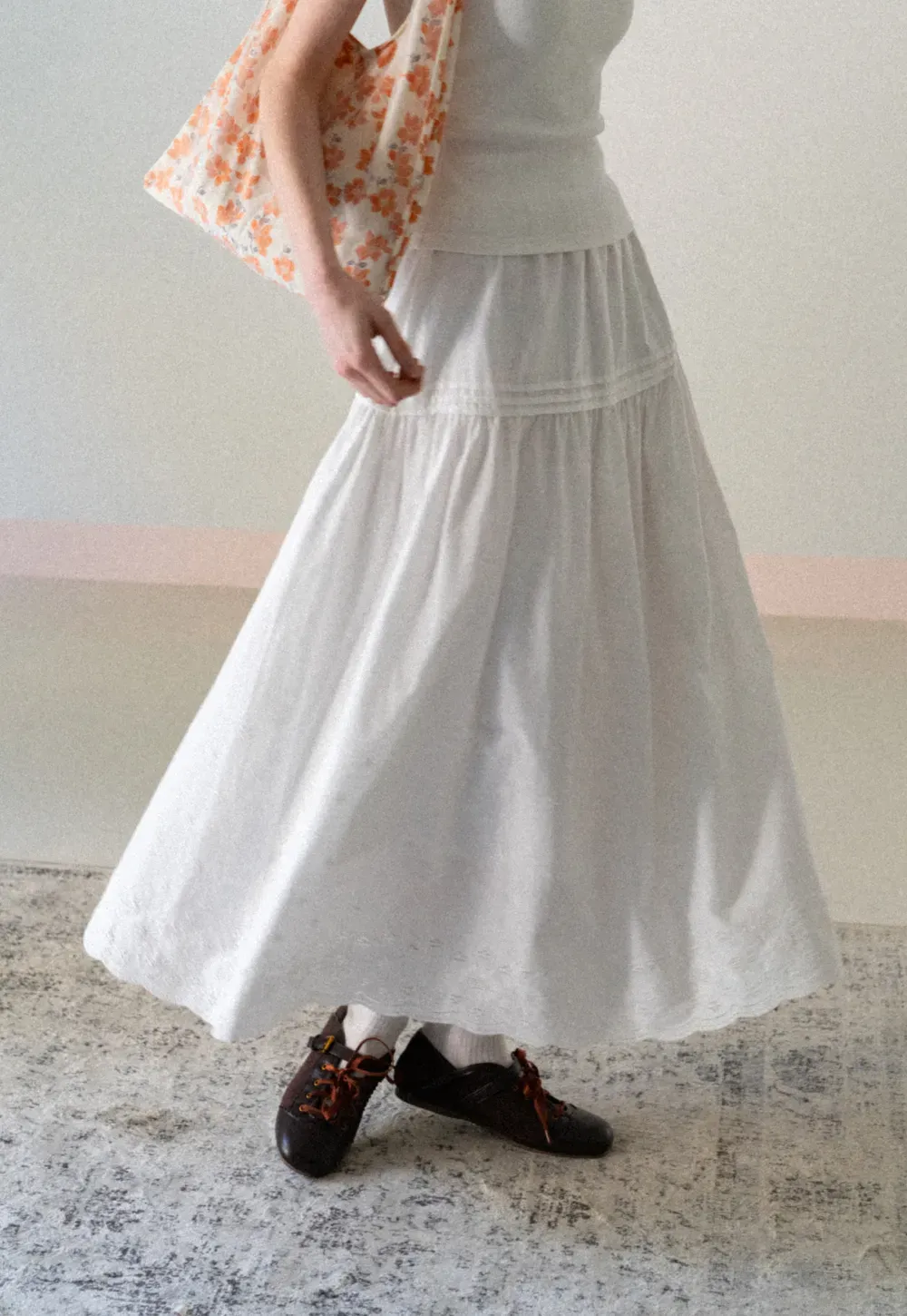 Tiered A-line Midi Skirt with Pleated Detail