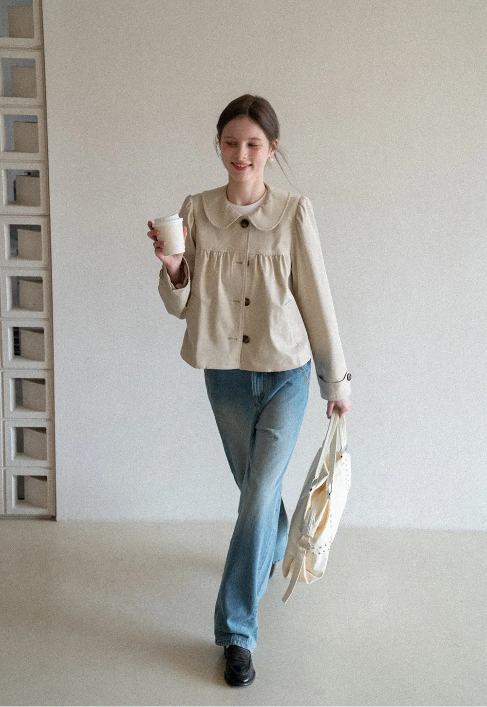 Short Jacket with Peter Pan Collar and Buttons