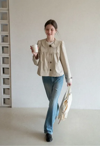 Short Jacket with Peter Pan Collar and Buttons