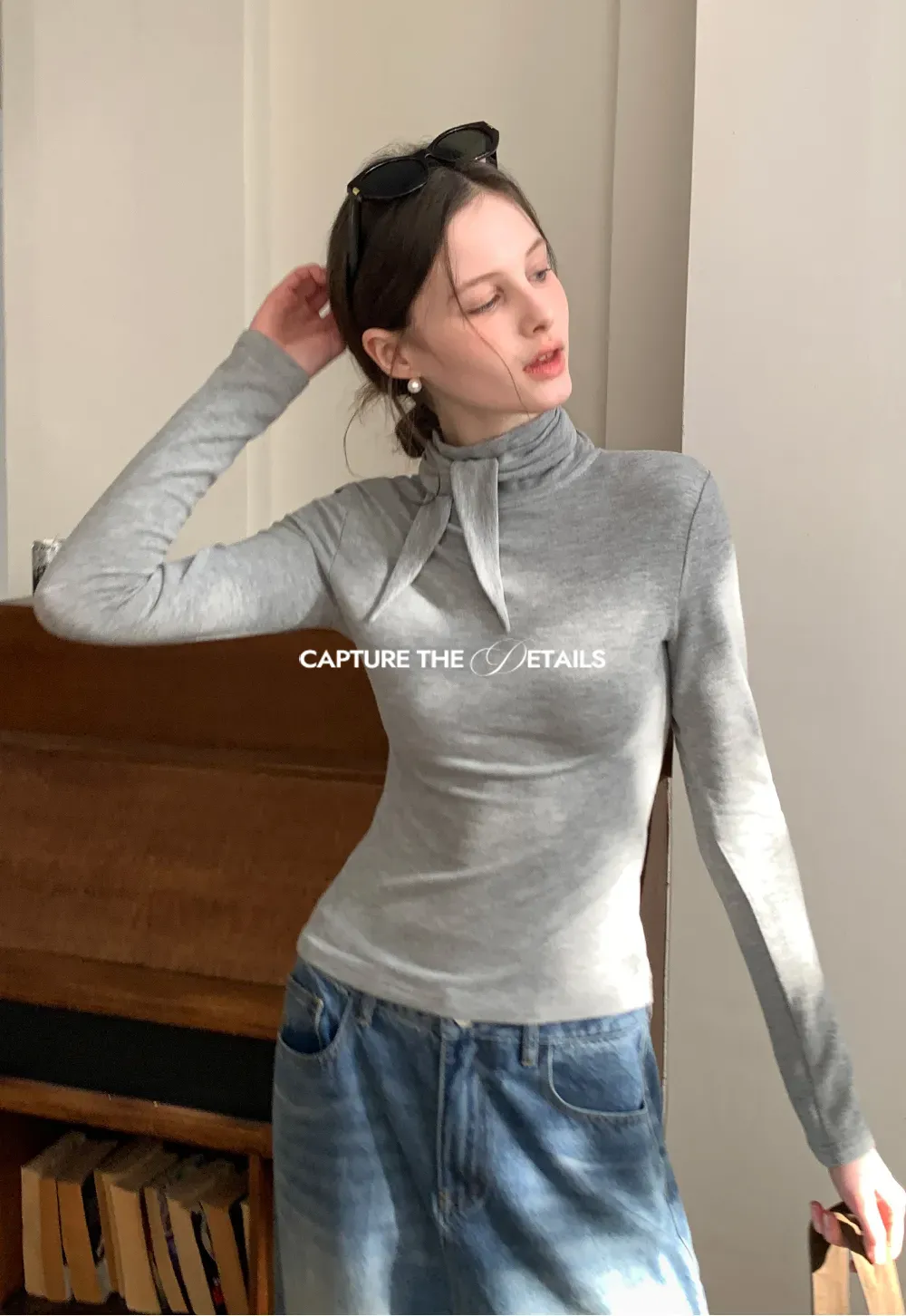 Tie Neck Long Sleeve T-Shirt Top