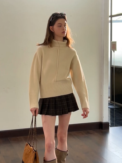 Center-Seam Turtleneck Crop Sweater