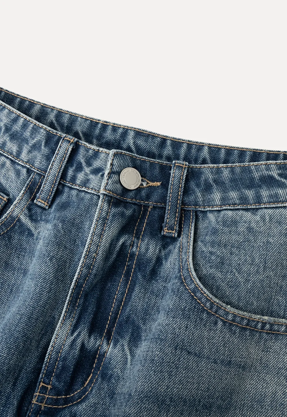 Denim Mini Skirt with Front Pocket and Frayed Hem
