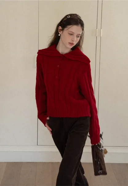 Cable Knit Turtleneck Sweater with Ribbed Sleeves and Hem