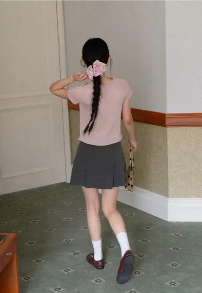 Short Sleeve Ribbed Knit Top with Raglan Sleeves