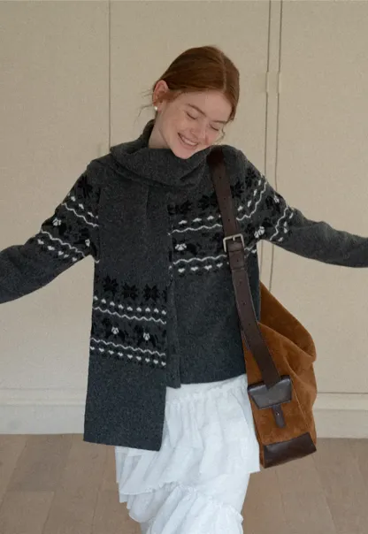 Winter Fair Isle Knit Sweater with Snowflake and Animal Pattern