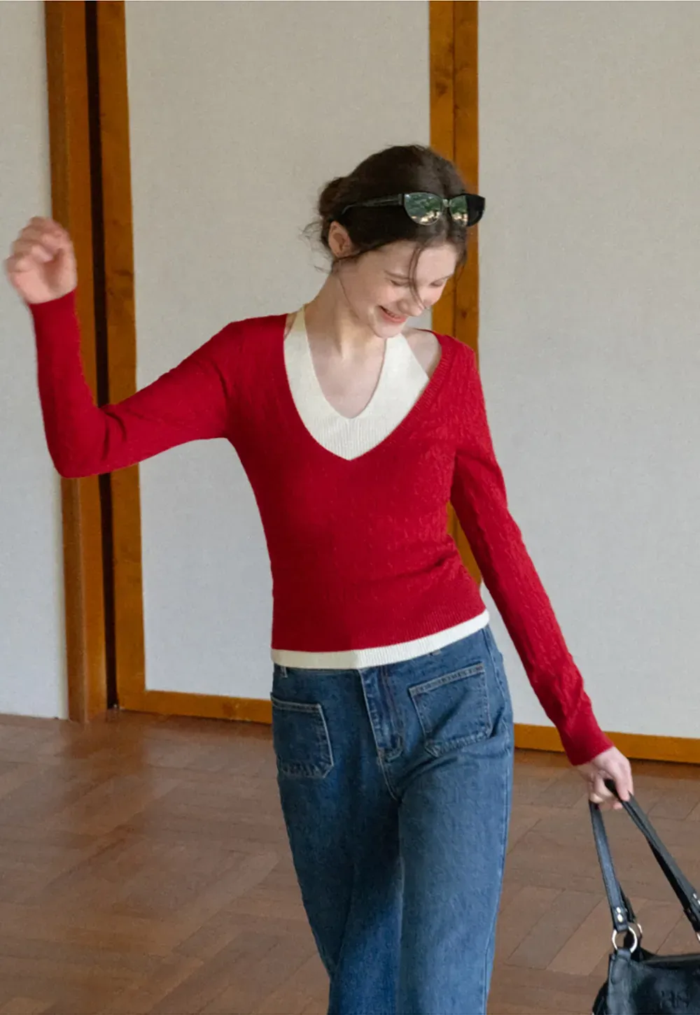 Cable Knit Sweater with Back Tie Detail