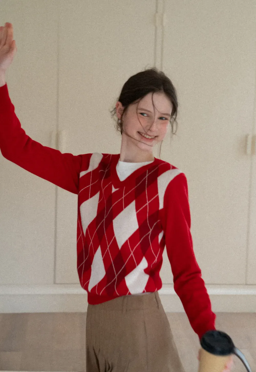 Red Knit Sweater with Shoulder Details