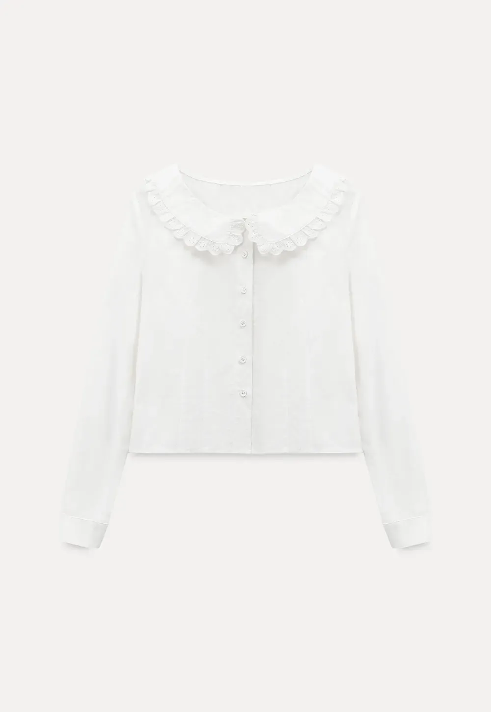 Long sleeve button front shirt with lace collar