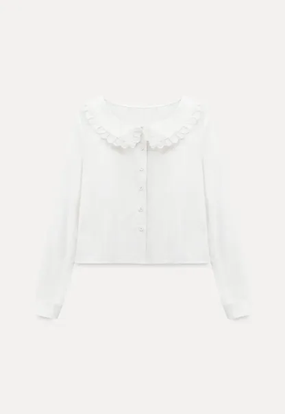 Long sleeve button front shirt with lace collar