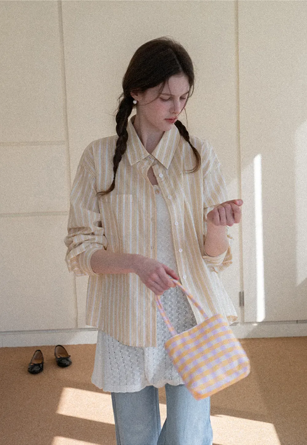 Striped Oversized Shirt with Button Detailing