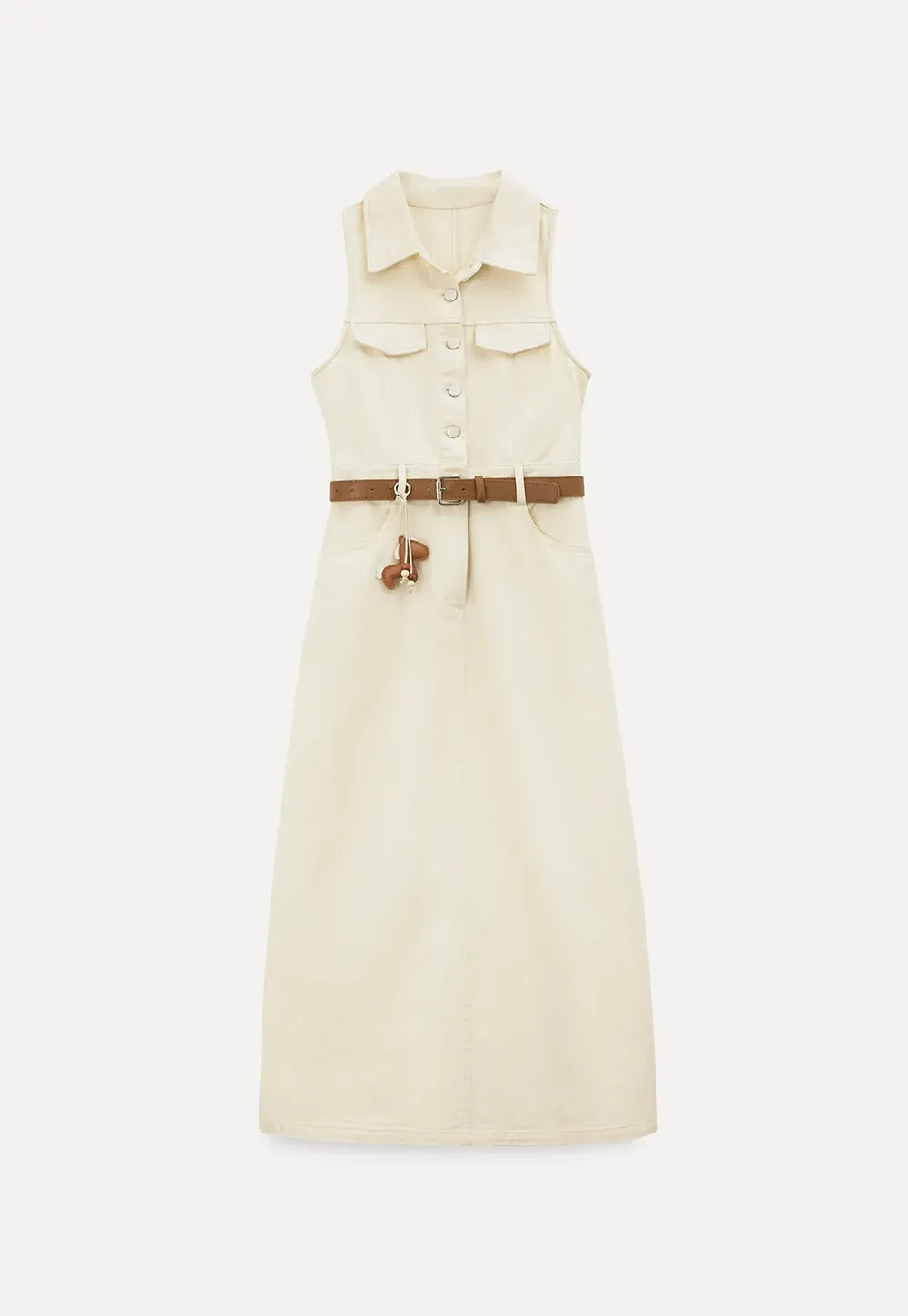 Sleeveless Collared Button Front Midi Dress