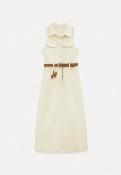 Sleeveless Collared Button Front Midi Dress