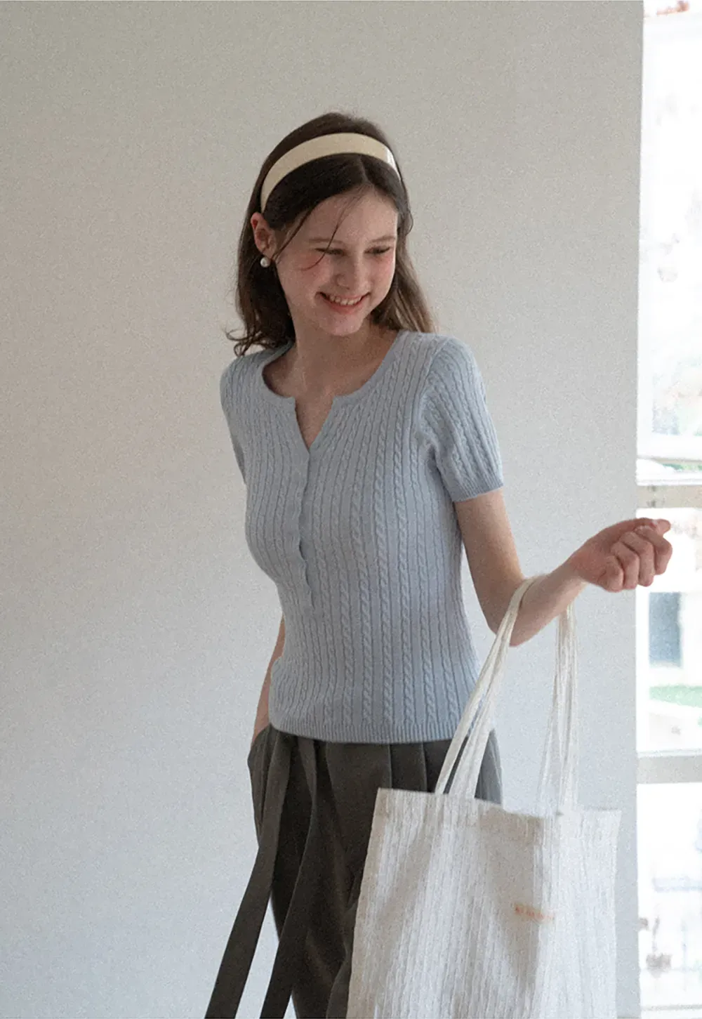 Wide leg casual pants with waist tie