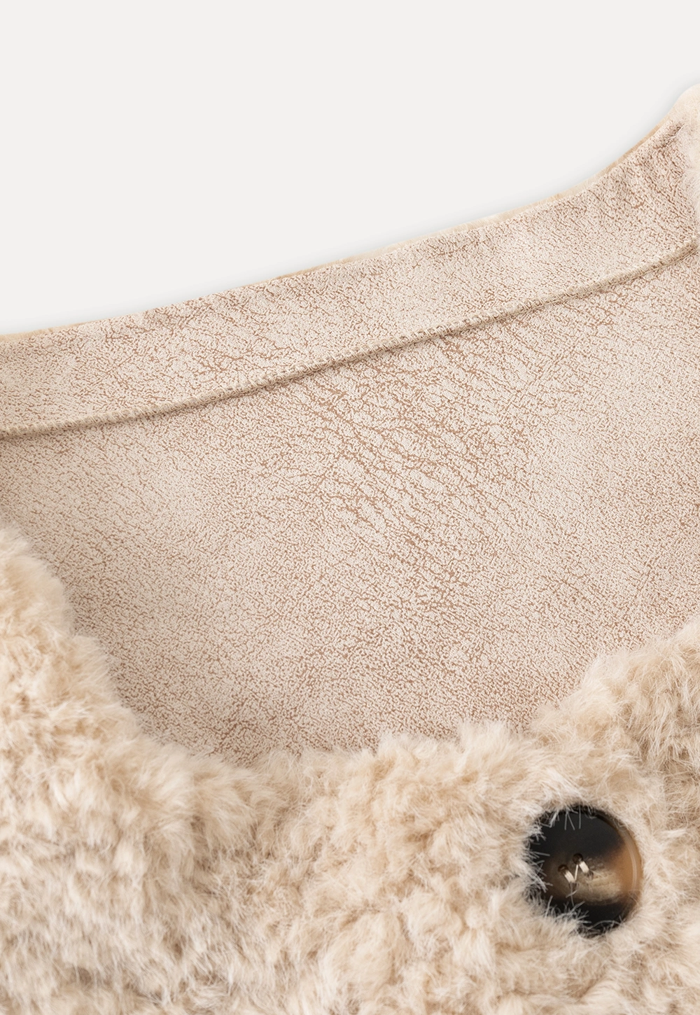 Women Long Fuzzy Teddy Coat with Attached Scarf