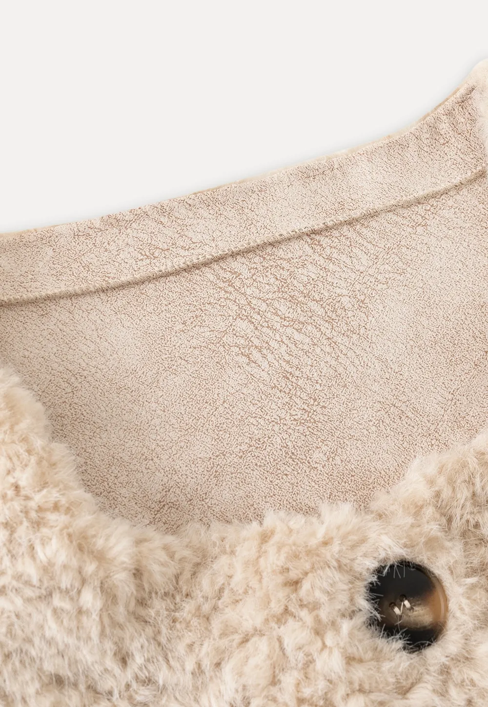 Women Long Fuzzy Teddy Coat with Attached Scarf