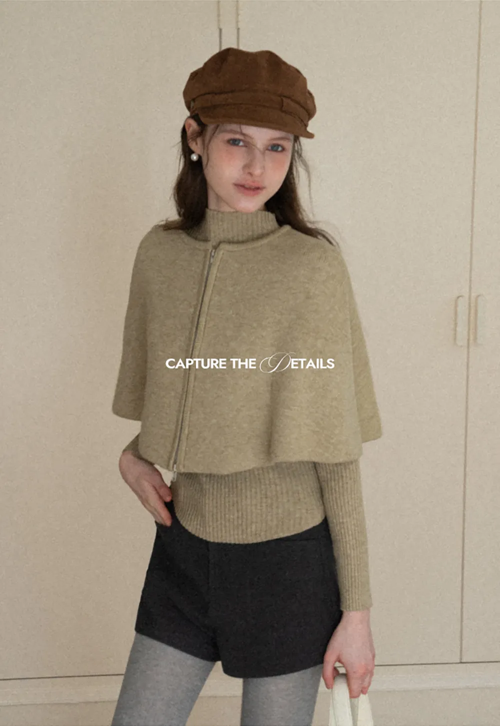 Zipper Front Knit Sweater with Wide Sleeves