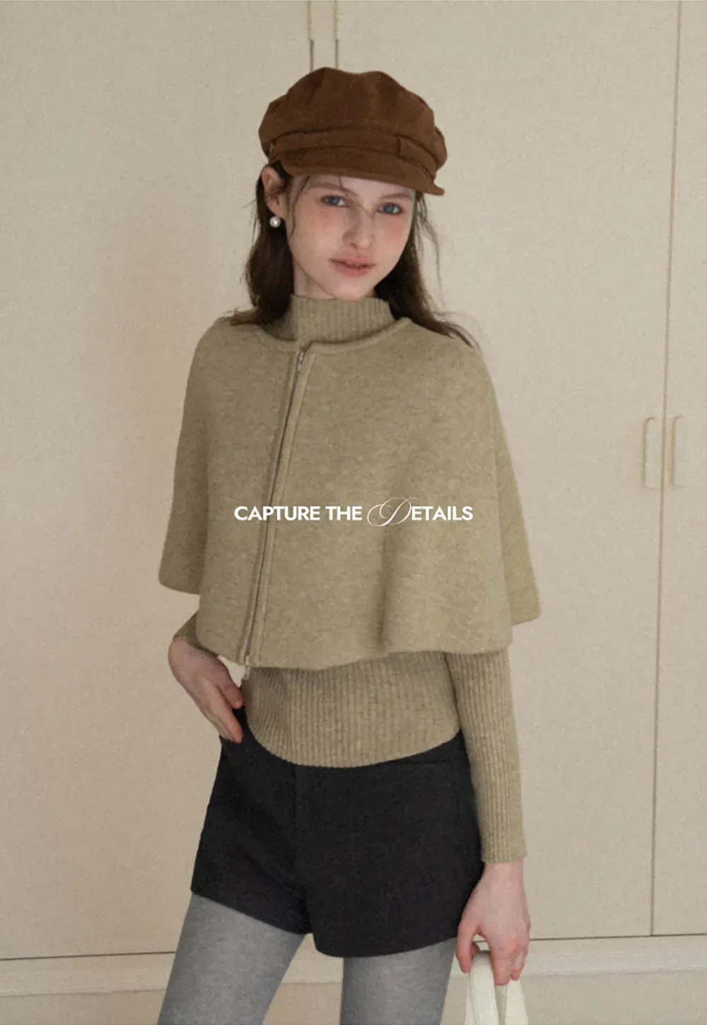 Zipper Front Knit Sweater with Wide Sleeves