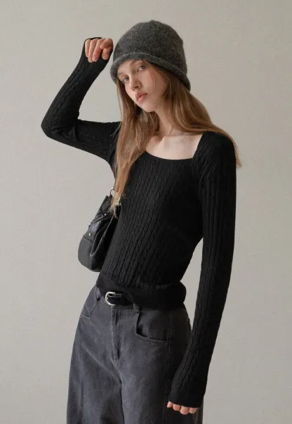 Square Neck Cable Knit Sweater