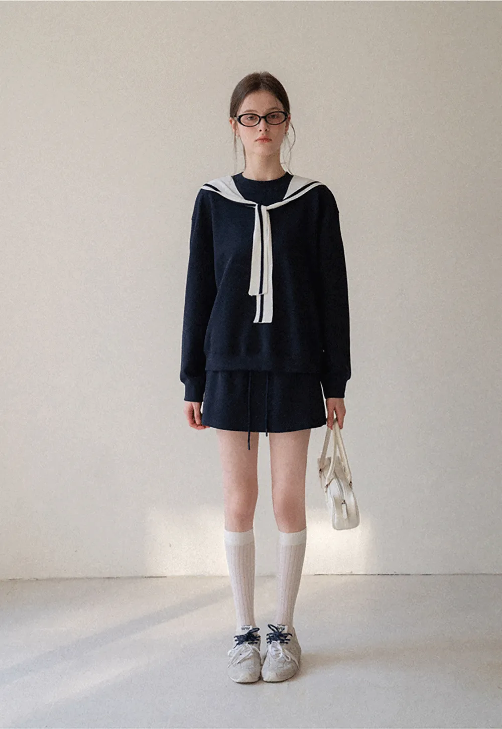 Sailor collar sweatshirt scarf shawl skirt set