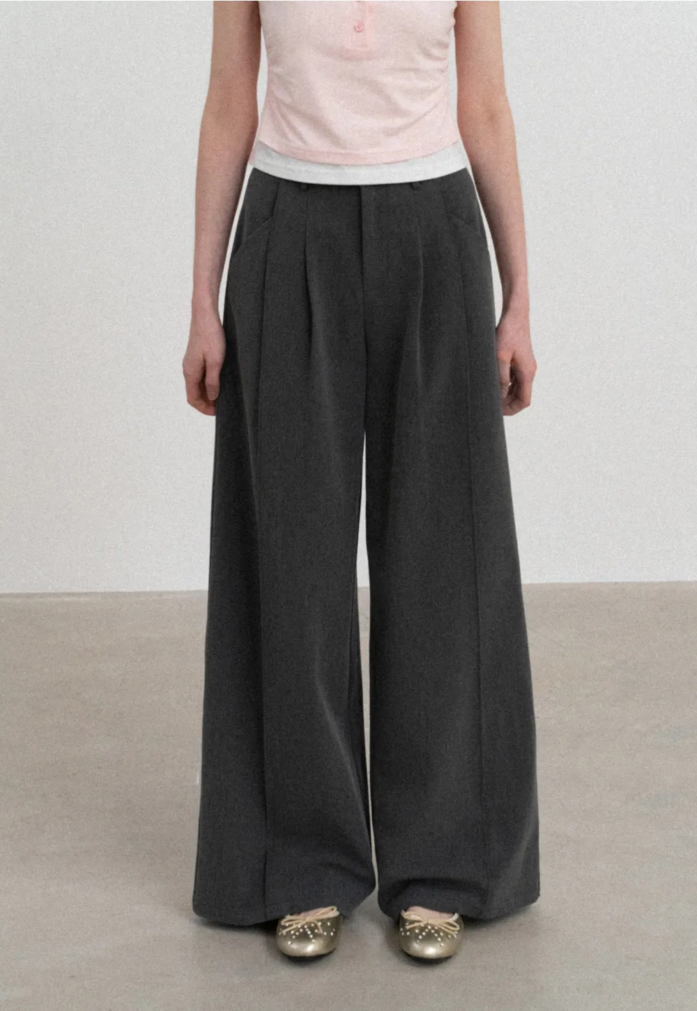 Wide Leg Casual Pants with Front Pleats