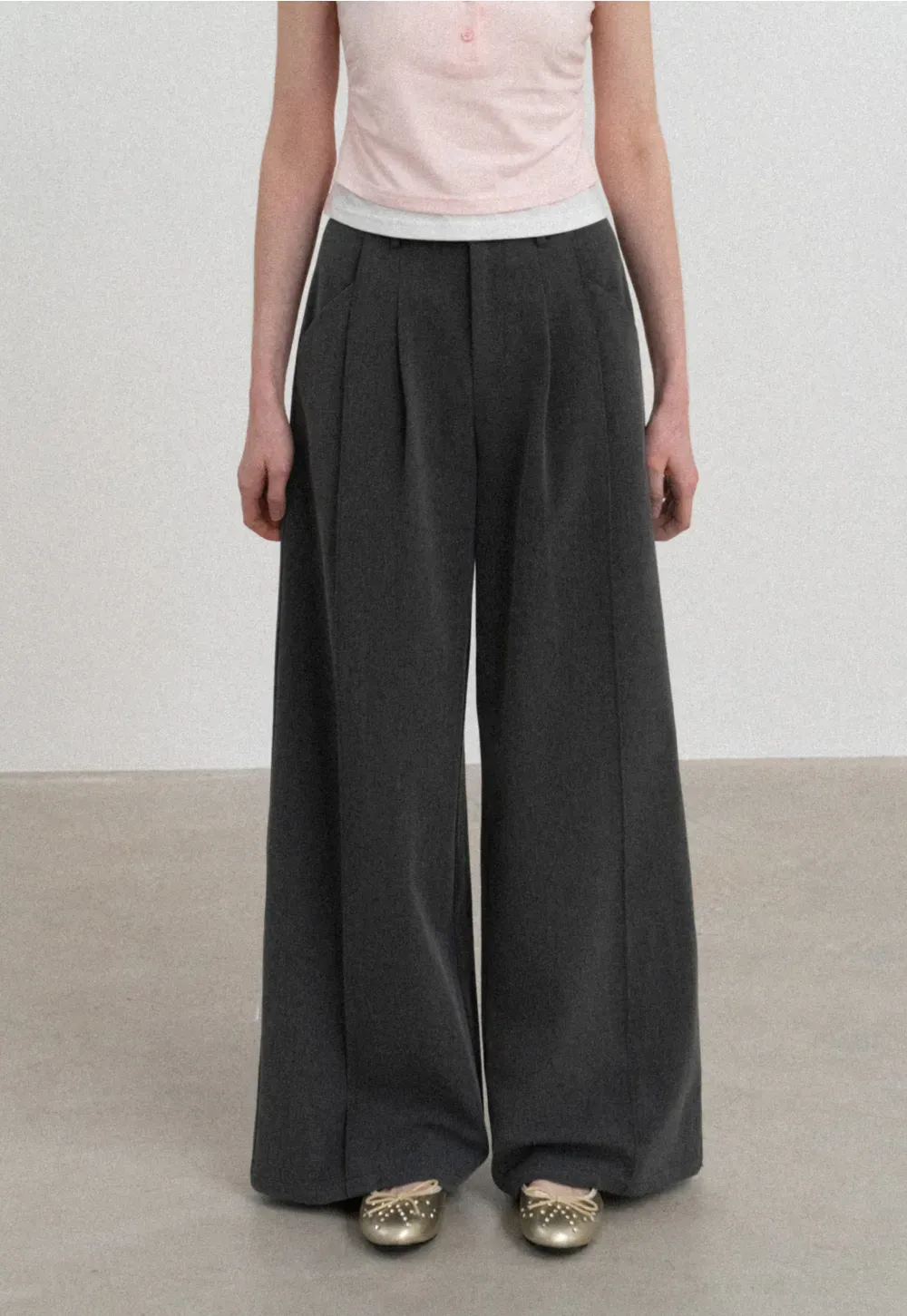 Wide Leg Casual Pants with Front Pleats
