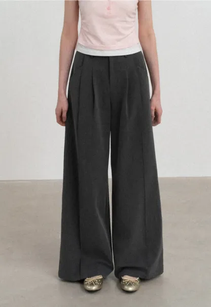 Wide Leg Casual Pants with Front Pleats