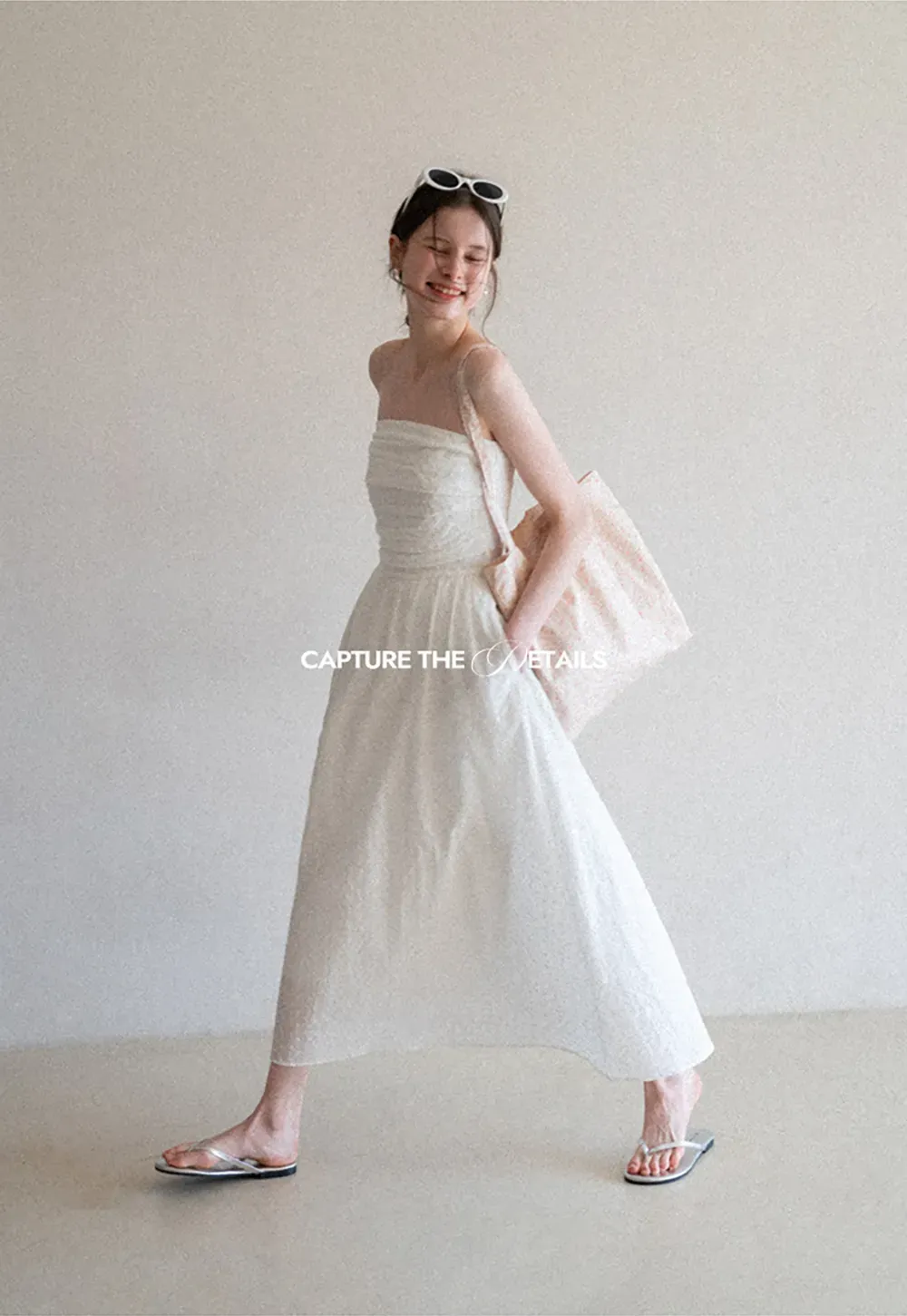 Strapless A-line Midi Dress with Ruched Bodice