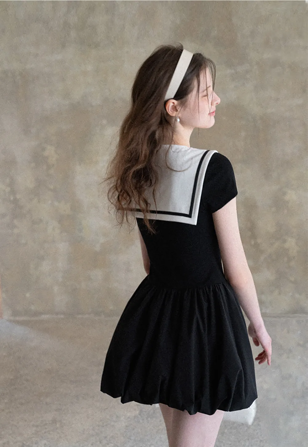 Sailor Collar Short Sleeve Flared Dress