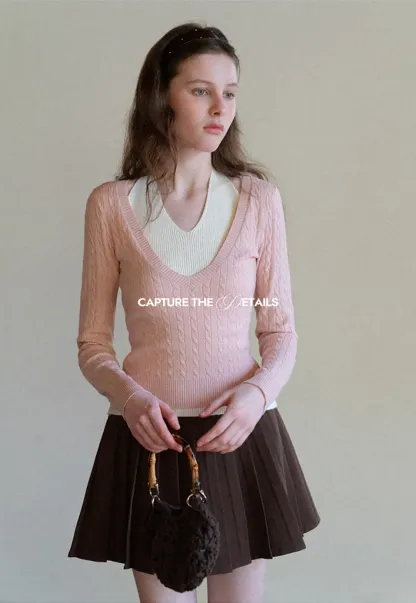 Cable Knit Sweater with Back Tie Detail