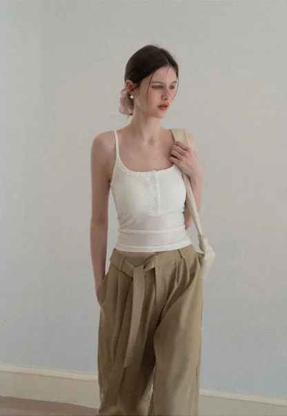 Wide leg casual pants with waist tie