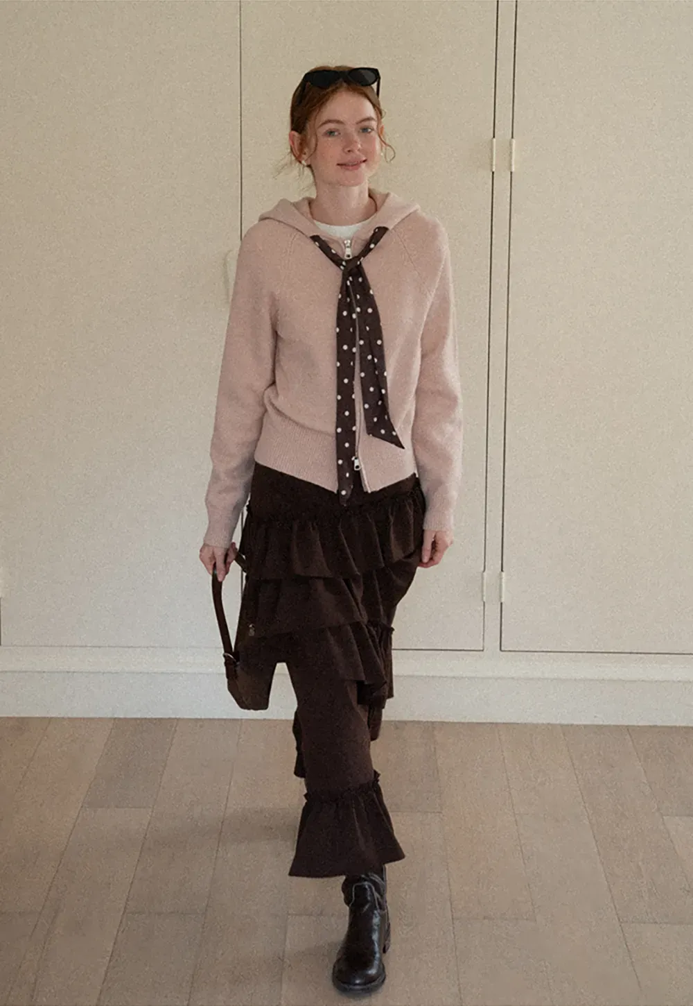 Pink Hooded Knit Sweater for Women Soft Warm Casual Top