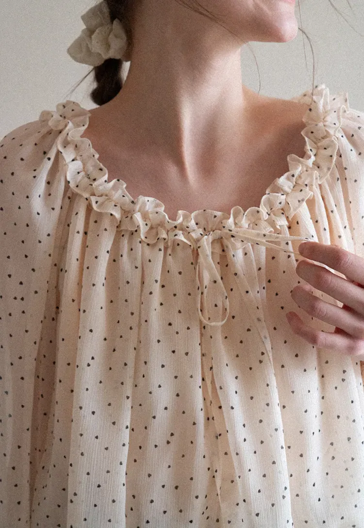 Polka Dot Ruffled Off Shoulder Chiffon Blouse