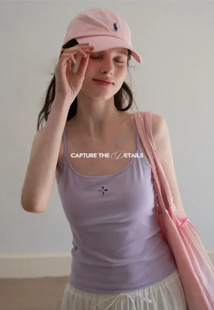 Gray tank top with small embroidered cross detail