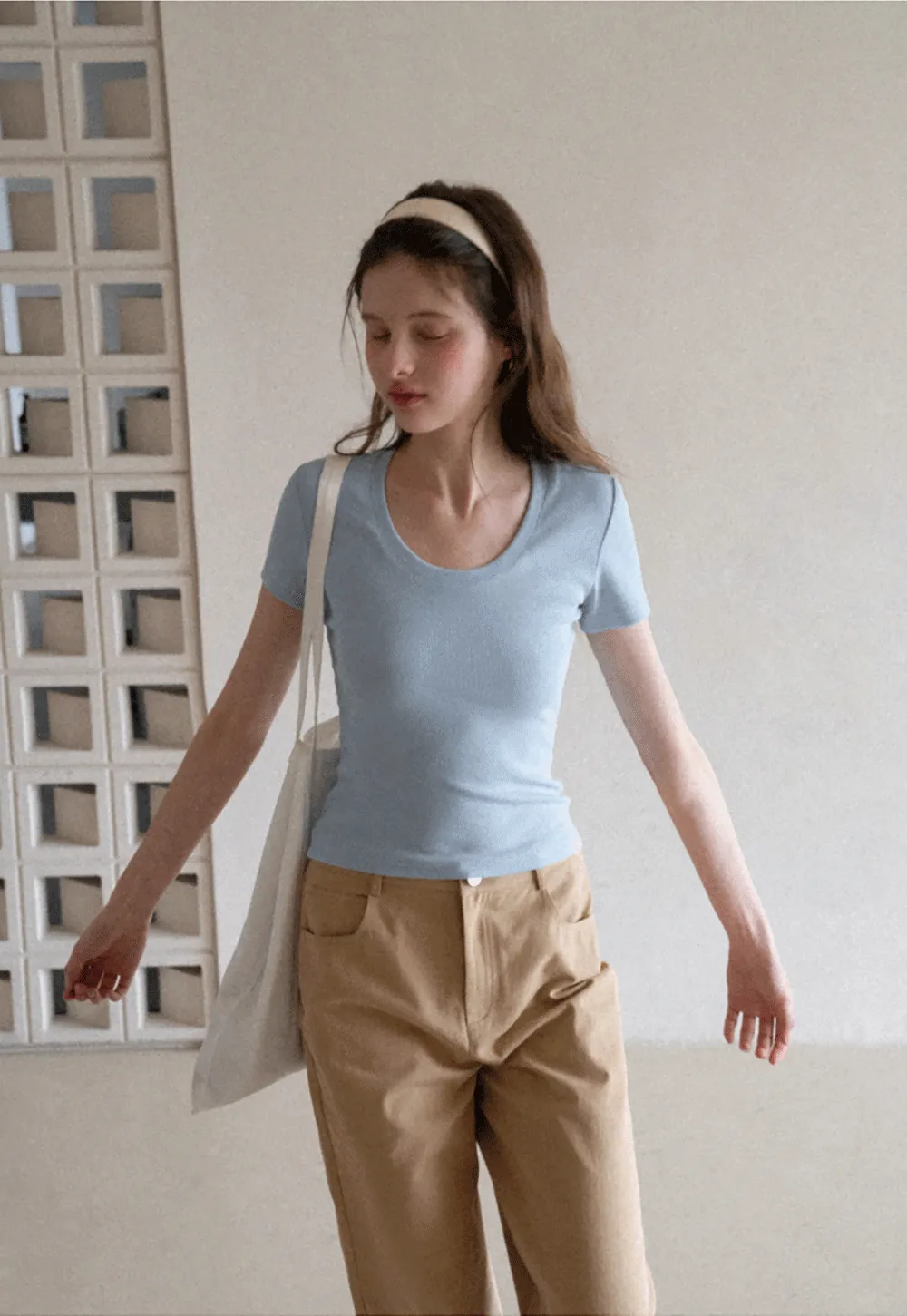 Short Sleeve Crop Top with Back Buttons