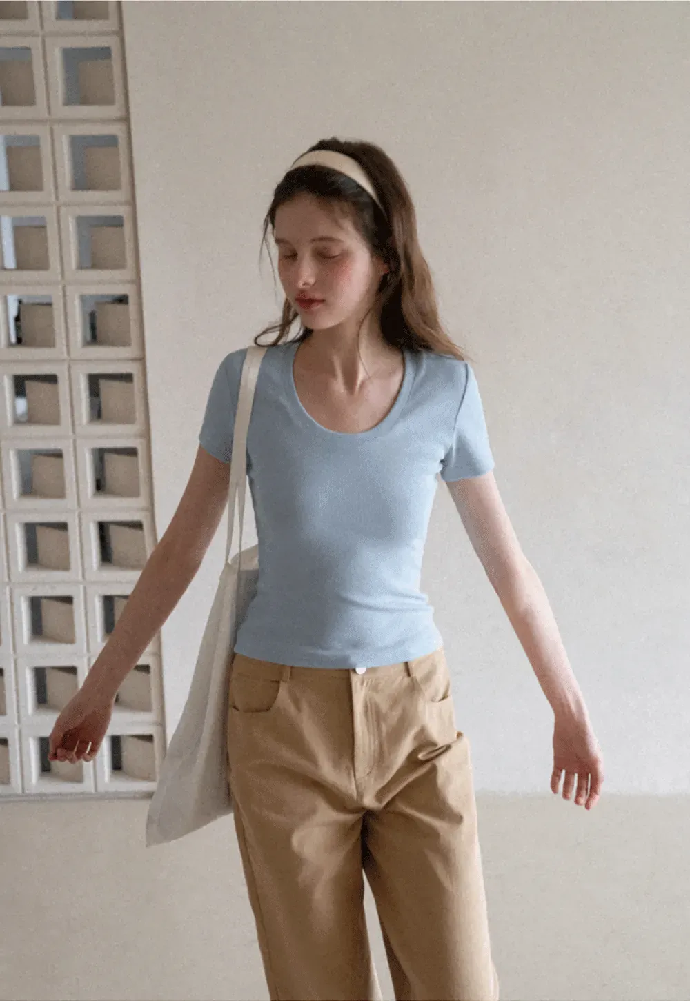 Short Sleeve Crop Top with Back Buttons