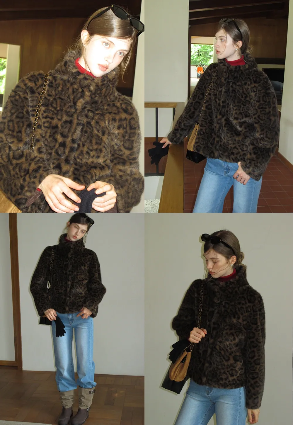 Vintage Faux Fur Leopard Jacket Women