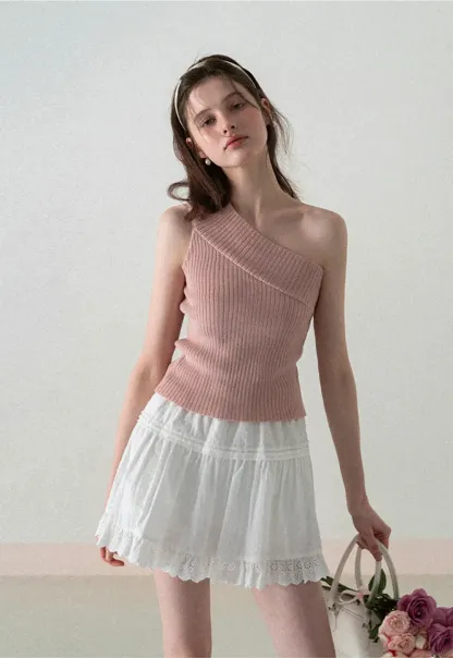 Asymmetrical Ribbed Knit Sleeveless Top