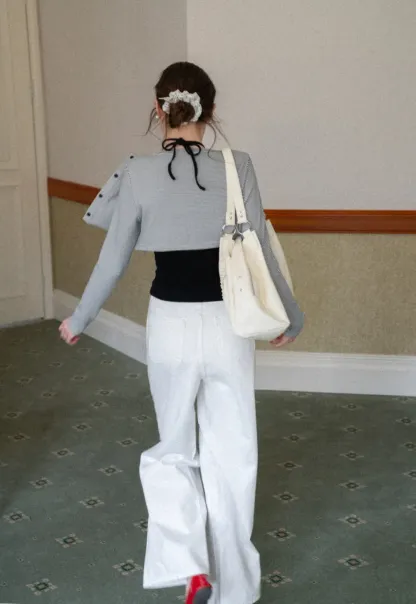 Wide leg high waist denim pants