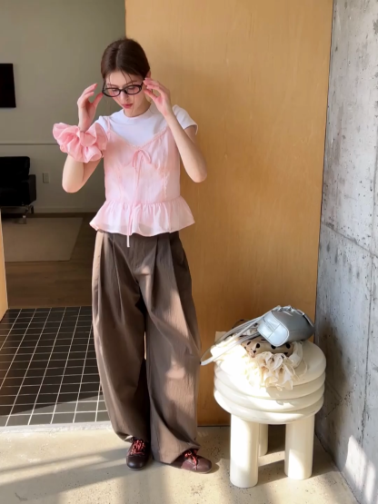 Short Sleeve Top with Front Bow Detail