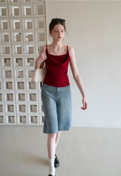 Wide Leg Denim Shorts with Belt and Back Pockets