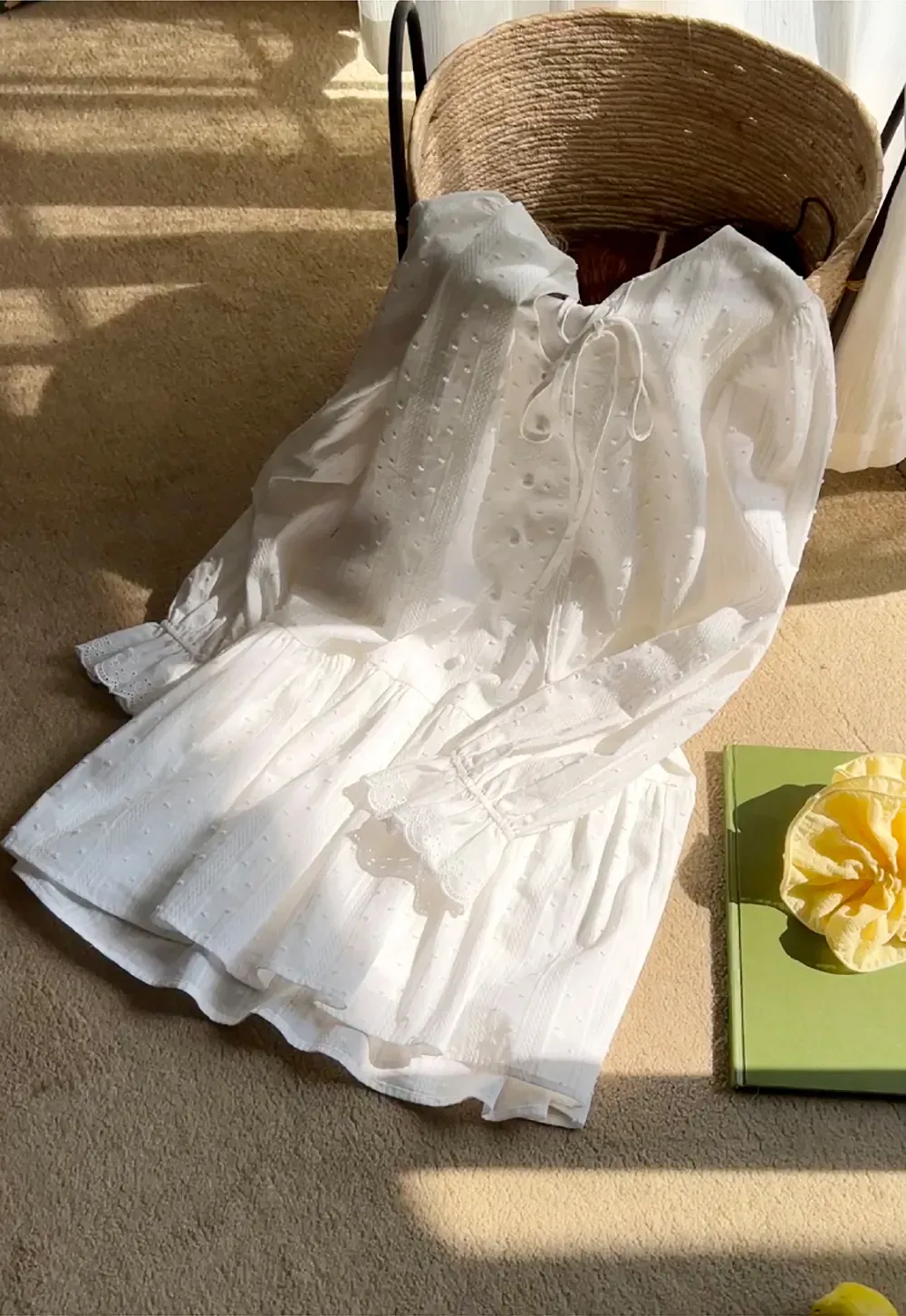 Elegant Long Sleeve Mini Dress with Flared Hem and Neck Tie