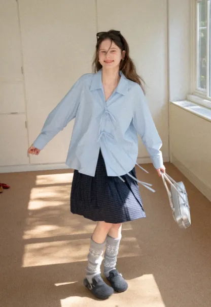 Long sleeve shirt with front tie detail