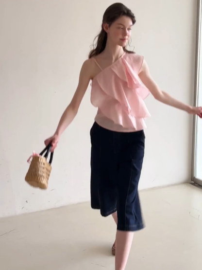 Asymmetrical Ruffled One Shoulder Tank Top