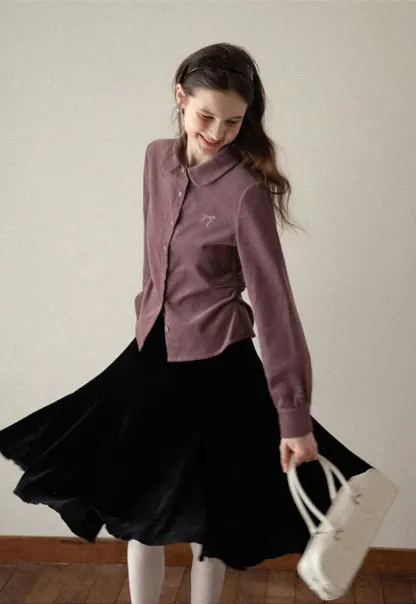 Velvet Pleated Mini Skirt