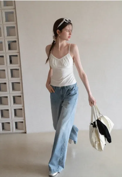 Wide leg high waist denim jeans with belt