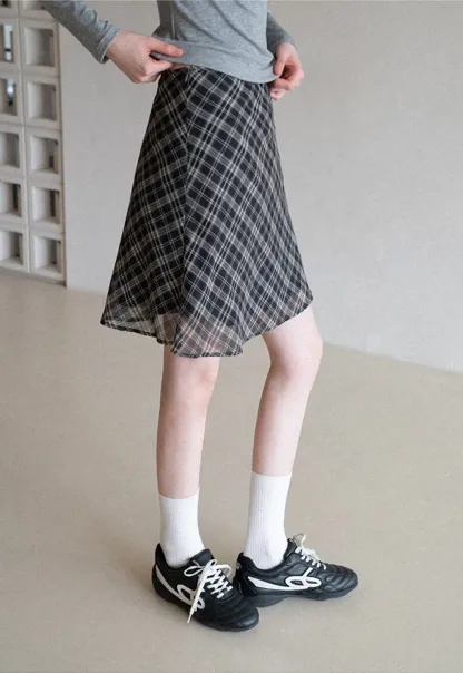 Plaid Skirt with Flowy Hem Design