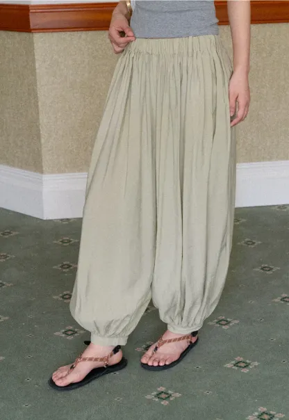Loose Fit Elastic Waist Wide Leg Pants