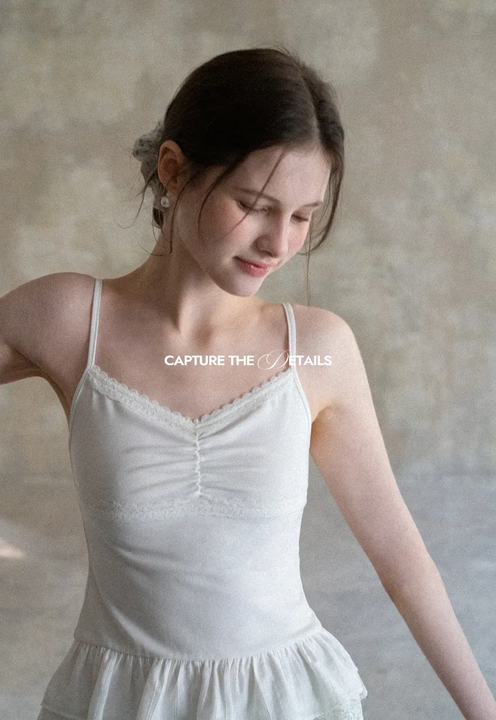 Lace Trimmed Peplum Tank Top with Thin Straps