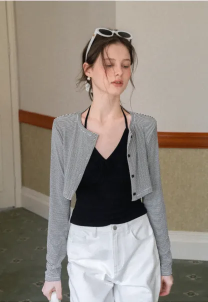 Striped cardigan with buttons and V neck tank top
